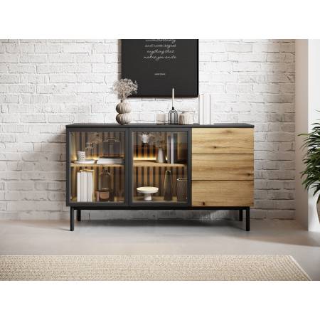 komoda 150 cm z witryną szufladami LAVARO LED